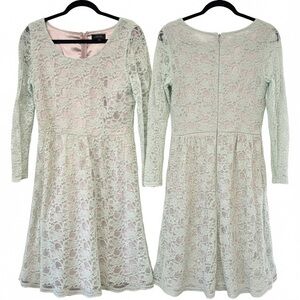 Tahari Arthur S. Levine $159 Mint Green Floral Lace Long Sleeve Dress 10 no belt